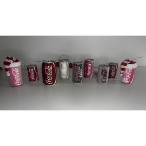 Set Of 9 Diet, Zero,‎ Reg Coca Cola Can Christmas Ornament- Glitter/bedazzled